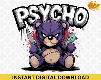 Psycho Voodoo Bear PNG: Crazy Teddy Bear Sublimation Design (Digital Download)