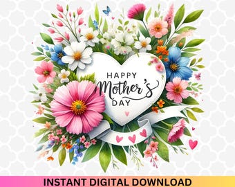 Clipart floral PNG pour la fête des mères : design par sublimation (téléchargement numérique)