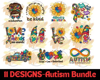 Autism Awareness PNG Bundle: Ribbon, Puzzle, Love Quotes (Digital Download)