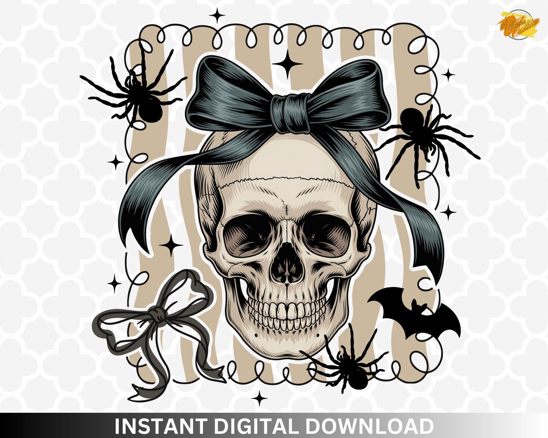 Halloween Coquette Bow Skull PNG: Funny Skeleton Digital Download - Etsy