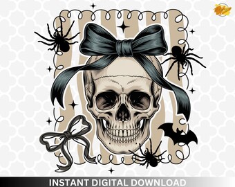 Halloween Coquette Bow Skull PNG: Funny Skeleton Digital Download