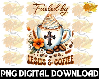 Jesus and Coffee PNG: Christian Floral Coffee Cup Design (Digital Download)