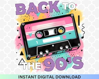 Retro 90s Cassette Tape PNG: Sublimation Design (Digital Download)