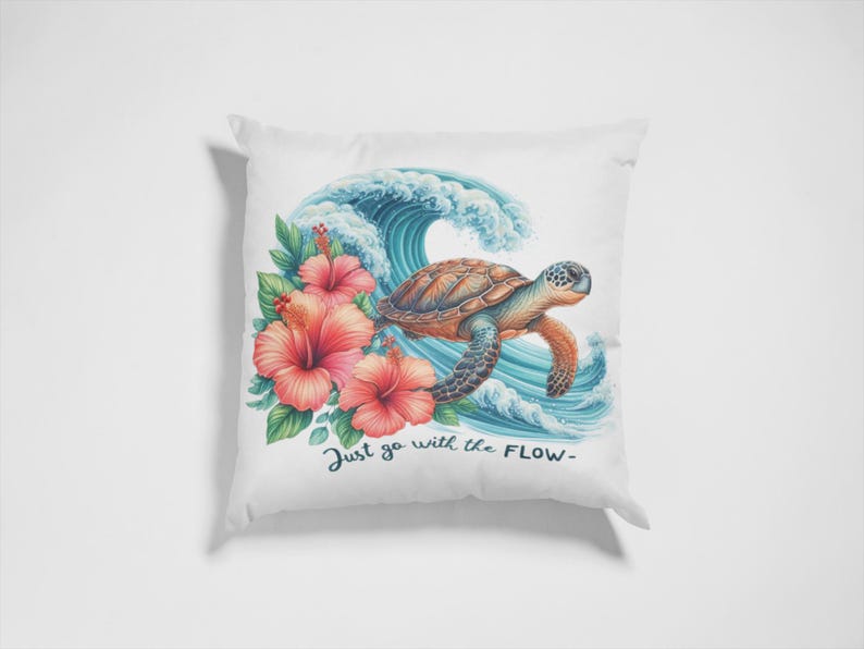 Sea Turtle PNG: Tropical Flowers & Ocean Wave Clipart (digital Download ...