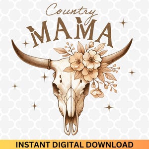 Western Mama Cow Skull PNG: Country Mom Sublimation (Digital Download)