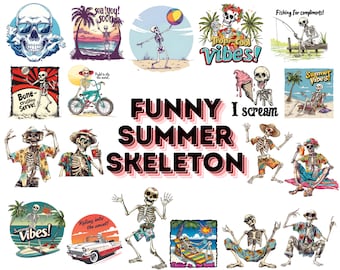 Funny Summer Skeleton PNG Bundle: Spooky Beach Designs (Digital Download)