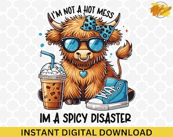 Spicy Disaster Highland Cow PNG: Funny Western Clipart (Digital Download)
