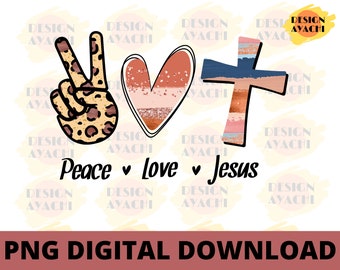 Peace Love Jesus PNG: Leopard Cross Christian Design (Digital Download)