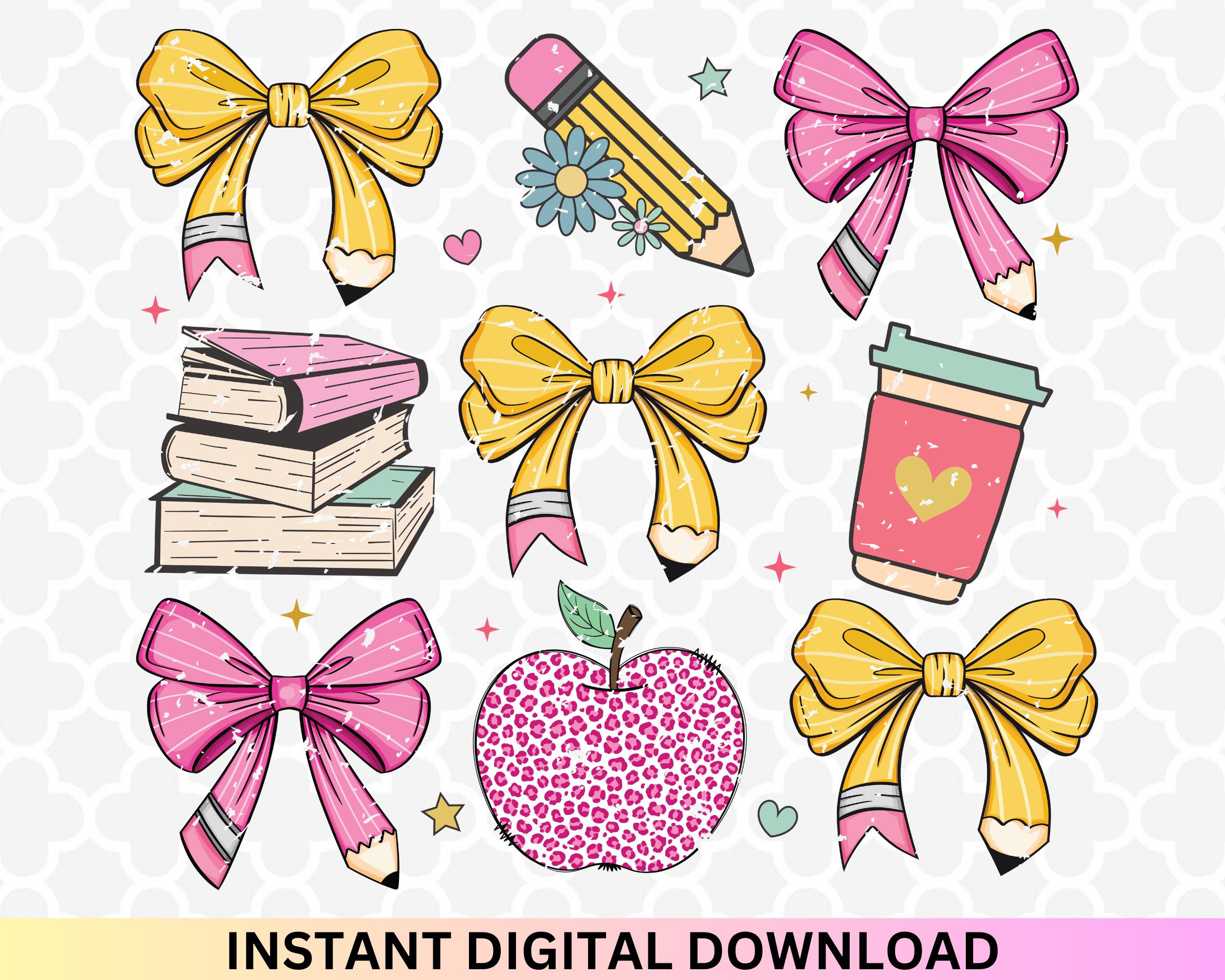 Teacher Coquette Bow PNG - Back to School Png, Preppy Teacher Png, School Pencil Bow Png, Teacher Floral Png, Teacher Groovy Png, School Bow