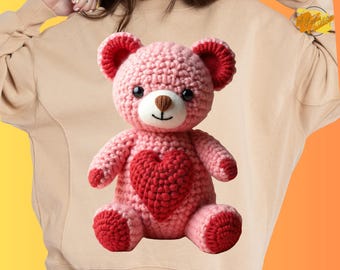 Latch Hook Yarn Crochet Teddy Bear PNG: Valentine Day's Gift Sublimation Design (Digital Download)