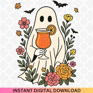 Ghost Summerween PNG: Halloween Cocktail Shirt Design (Digital Download