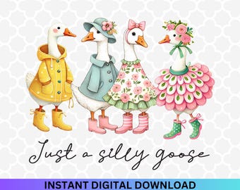 Silly Goose PNG: Preppy Floral Retro Design (Digital Download)