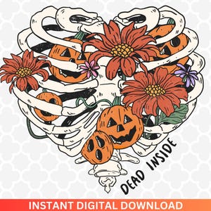 Dead Insaide PNG - Ribcage Pumpkins Png, Retro Halloween Png, Halloween Skeleton Png, Spooky Season Png, Pumpkin Halloween Png, Skeleton Png