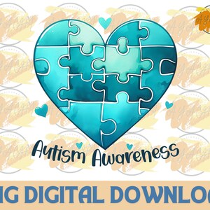 Autism Awareness Heart Puzzle PNG: Sublimation Design (Digital Download)