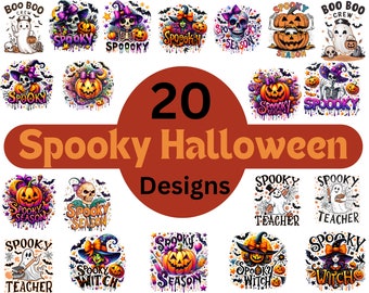Paquete de imágenes PNG de sublimación para Halloween: 20 diseños retro (descarga digital)