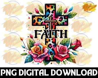 Glaube Sonnenblume PNG: Christliches Kreuz Sublimationsdesign (Digitaler Download)