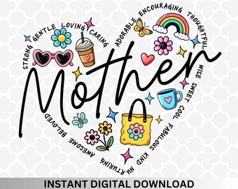 Corazón retro para mamá PNG: Diseño para el Día de la Madre (Descarga digital)