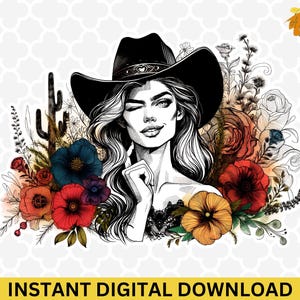 Sassy Cowgirl PNG Clipart: Retro Western Sublimation (Digital Download)