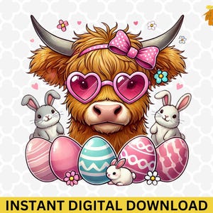 Vaca de las Tierras Altas de Pascua PNG - Pascua retro PNG, Feliz Pascua PNG, Linda vaca de Pascua PNG, Descarga digital de sublimación de vacaciones de Pascua