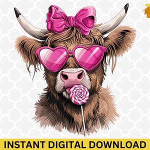 Valentine Highland Cow PNG: Coquette Heart Clipart (Digital Download)