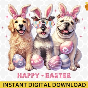 Easter Dogs PNG - Easter Dog Coquette Png, Watercolor Easter Dog Bunny Ears, Happy Easter Png, Easter Day Png, Dogs Lover Sublimation Design