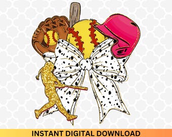 Glitter Softball Bow PNG: Brushstroke Design (Digital Download)