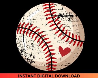 Retro Baseball Mom PNG SVG: Distressed Heart Design (Digital Download)