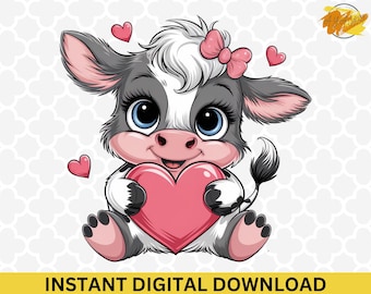 Valentines Highland Cow PNG: Coquette Baby Cow Design (Digital Download)