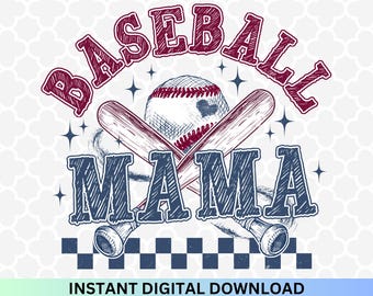 Retro Baseball Mama PNG: Kariertes Sublimationsdesign (Digitaler Download)