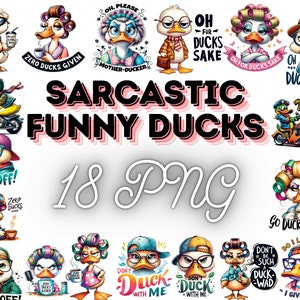 Sarcastic Funny Ducks Quotes Bundle, 18 Cute Funny Duck Clipart Bundle, Funny Ducks Clipart, Duck Clipart Png, Watercolor Birds Clipart