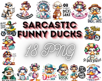 Paquete de imágenes prediseñadas de patos divertidos: PNG de acuarela sarcástica (descarga digital)