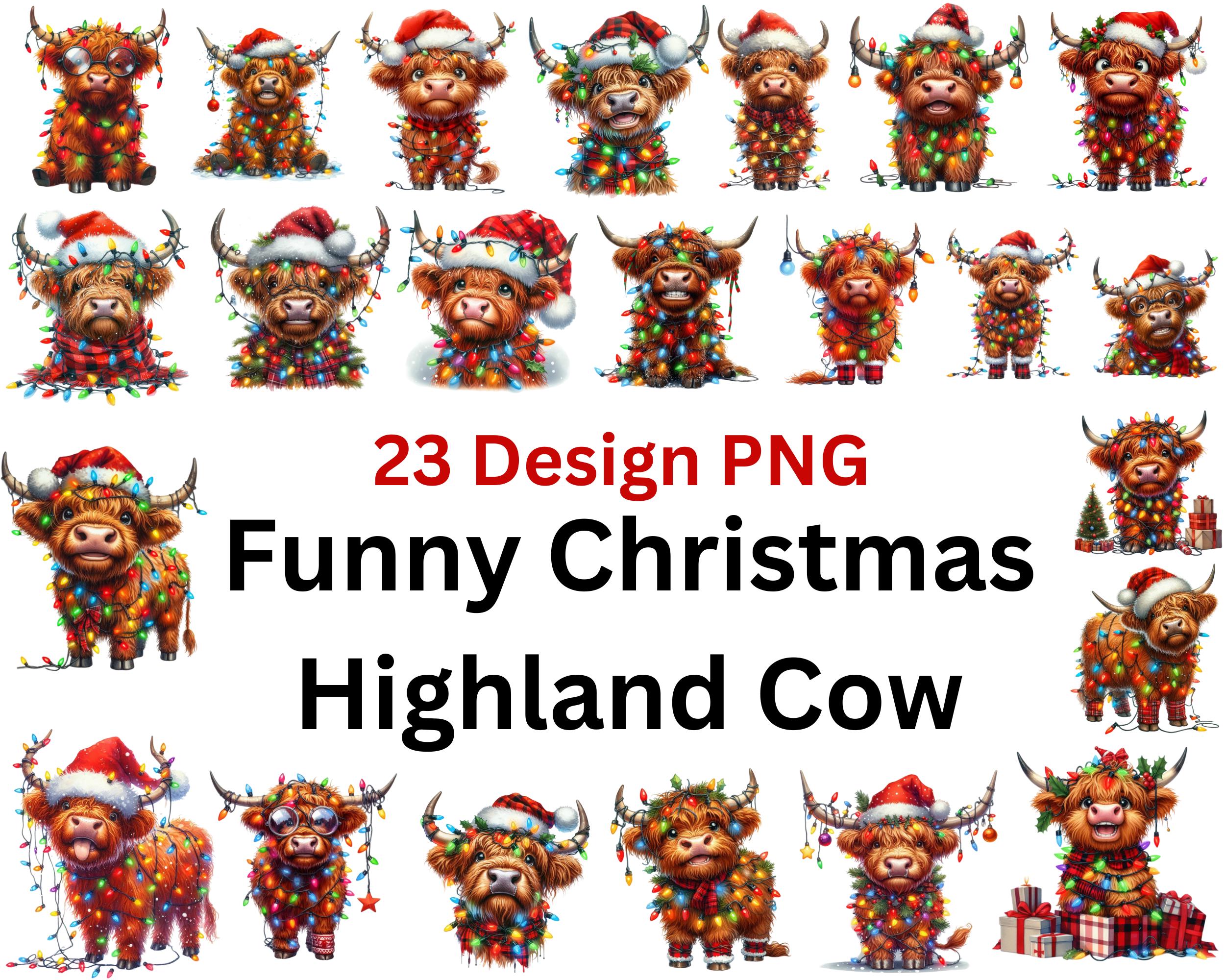 23 Funny Christmas Highland Cow PNG Clipart Bundle (digital Download ...