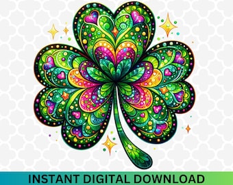 Trèfle de la Saint-Patrick PNG : design coquette porte-bonheur (téléchargement numérique)