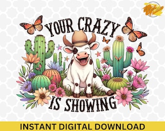 Funny Cow PNG: Sassy Western Clipart, Sublimation Design (Digital Download)