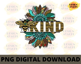 Bee Kind PNG: Retro Sunflower Sublimation Design (Digital Download)