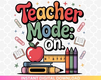 Teacher Mode On PNG SVG: Preppy Checkered Back To School Design (Digital Download)