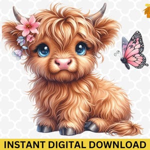 Linda caricatura de vaca de las tierras altas PNG - Clipart de mariposa de vaca de las tierras altas, vaca bebé de las tierras altas PNG, clipart de vaca de las tierras altas, mariposas png