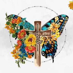 Faith Cross Floral Butterfly PNG: Christian Sublimation Design (Digital Download)