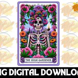 Carta del Tarot del Jardinero PNG - Diseño de sublimación de esqueleto, Calavera divertida amante de la jardinería, Esqueleto divertido PNG, Descarga digital