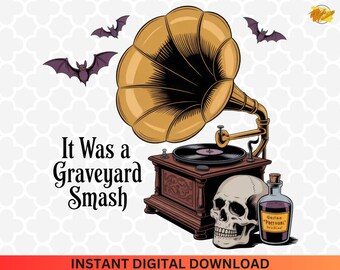 Graveyard Smash PNG: Halloween Skeleton, Spooky Season (Digital Download