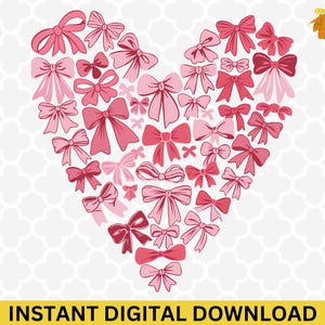 Coquette Bow Heart PNG Clipart: Valentine&#39;s Day Design (Digital Download)