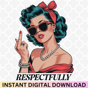 Divertente donna retrò impertinente PNG: disegno del dito medio (download digitale)