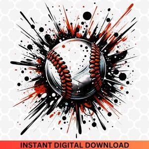 Splatter Baseball PNG: Watercolor Clipart for Sublimation (Digital Download)