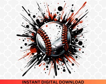 Splatter Baseball PNG: Watercolor Clipart for Sublimation (Digital Download)