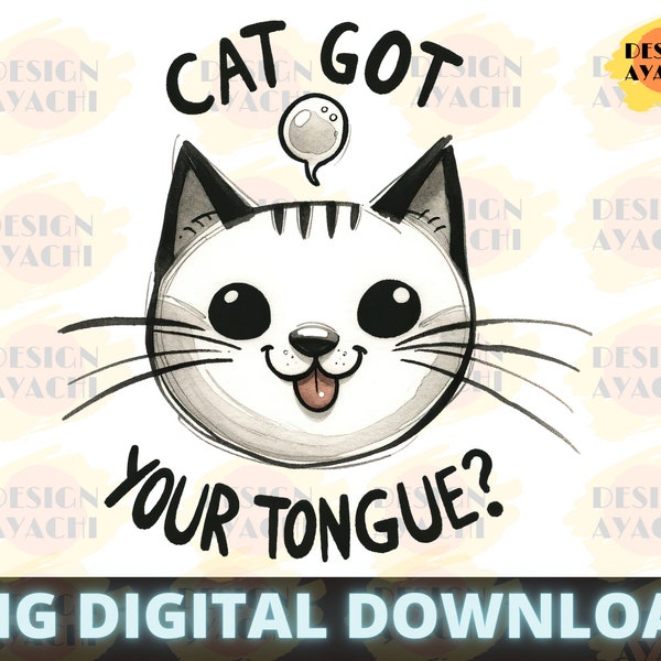 Cat Got Your Tongue PNG - Cat Face png, Cat Head png, Cat Lover png, Smile Cat png, Digital Design, Kitten png, Sublimation Designs Download