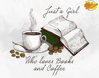 Book Lover PNG: Coffee & Reading Sublimation Design (Digital Download)