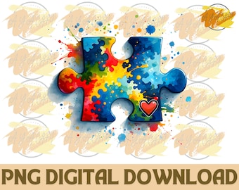 Pieza de rompecabezas de concienciación sobre el autismo PNG: Diseño para sublimación (descarga digital)
