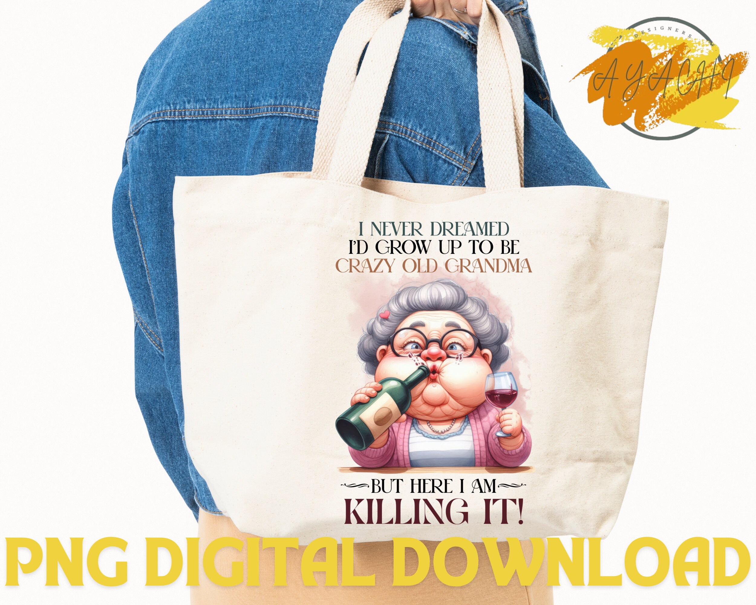 Crazy Grandma PNG: Funny Old Lady Digital Art (digital Download