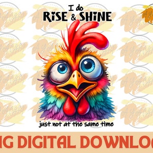 Rise and Shine Chicken PNG：手描き昇華プリントデザイン（デジタルダウンロード）
