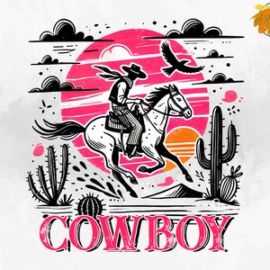 Cowboy PNG - Horse Png, Western Cowboy Sublimation Design, Retro Design, Trendy Western Designs, Western PNG files, Trendy PNG Downloads